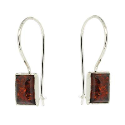 Cognac Amber 925 Silver Rectangle Earrings
