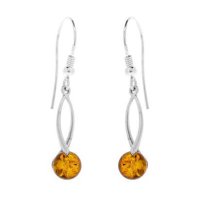 Cognac Amber Drop Earrings | Arch Design 925 Sterling Silver