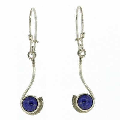 Nova Silver curve stone drop earrings featuring a polished oval piece of blue lapis lazuli in a 925 sterling silver setting.