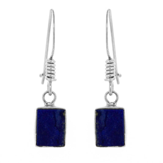 Pair of earrings with Lapis Lazuli blue square stones on white background