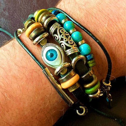 MULTI LAYER LEATHER CHARM BRACELET