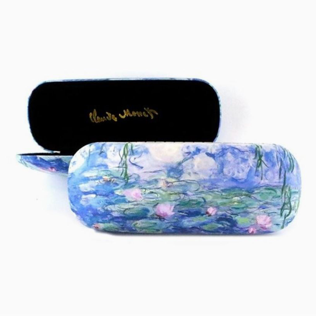 Monet Water Lilies hard-shell spectacle case featuring a vibrant Impressionist garden print.