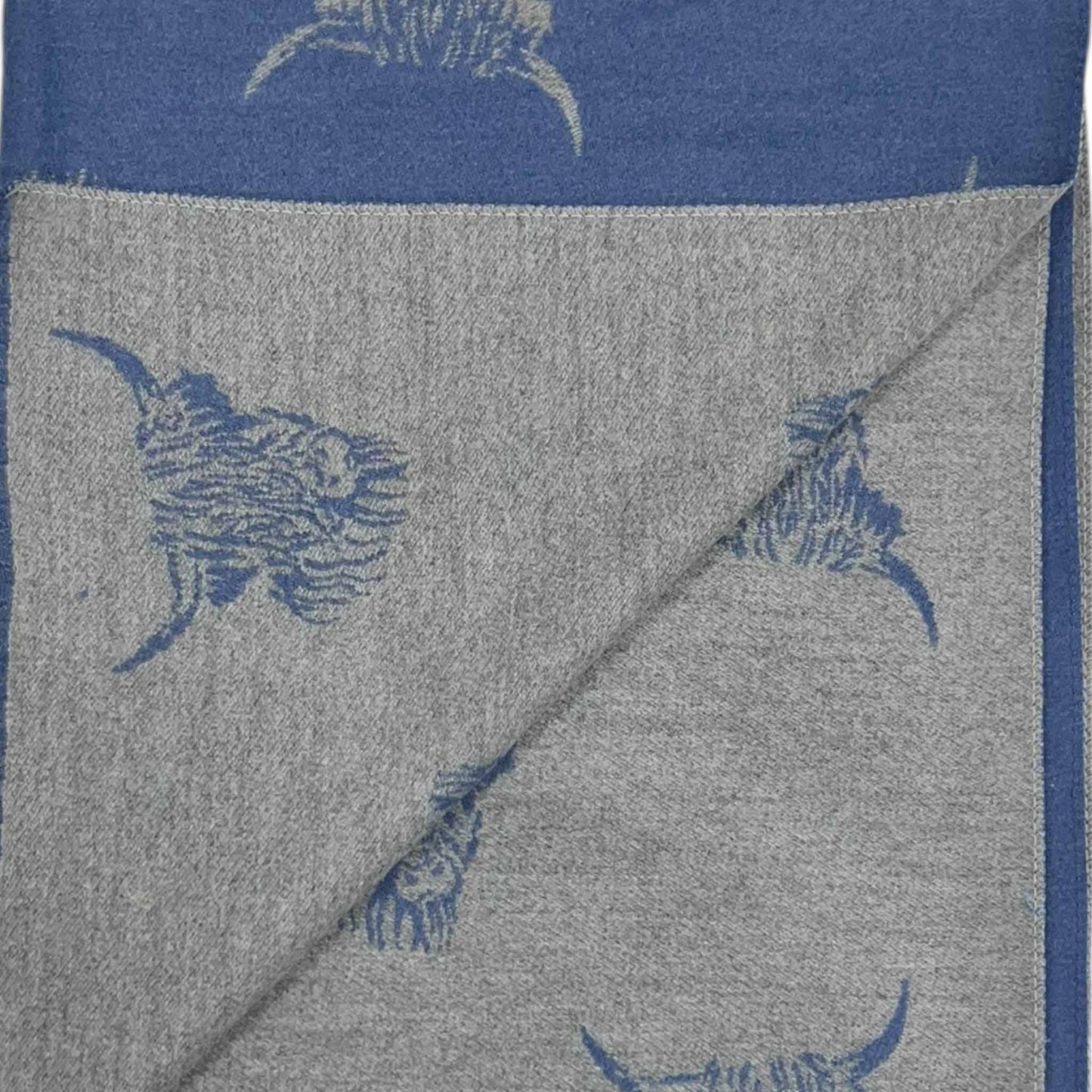 Cashmere Blend Scarf (20%) | Reversible Blue Highland Cow