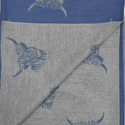 Cashmere Blend Scarf (20%) | Reversible Blue Highland Cow