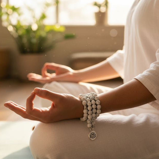 Mala Bead Necklace | White Howlite