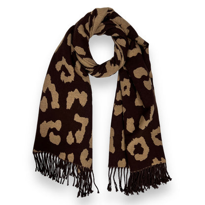 CASHMERE BLEND SCARF LEOPARD PRINT BROWN