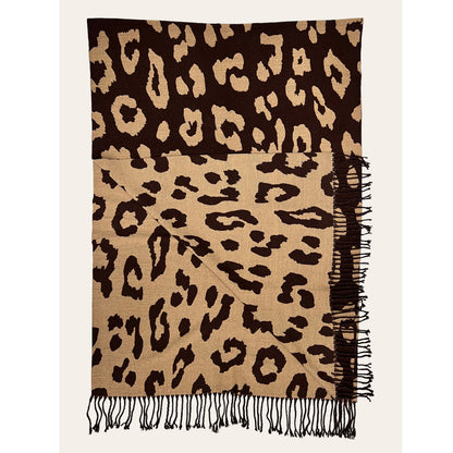 CASHMERE BLEND SCARF LEOPARD PRINT BROWN