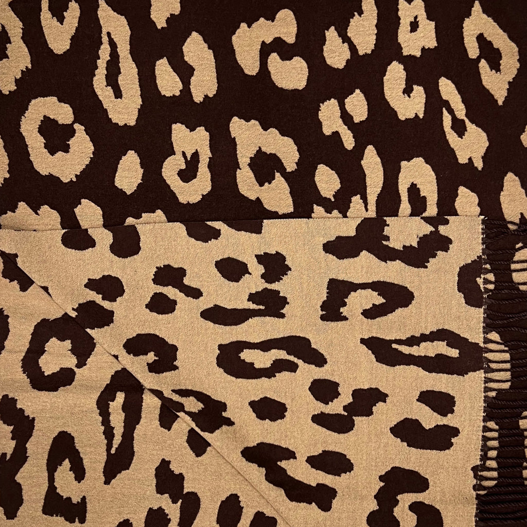 CASHMERE BLEND SCARF LEOPARD PRINT BROWN