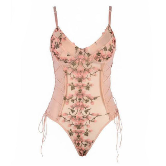 LINGERIE BODYSUIT EMBROIDERED PINK SIZE 16-18