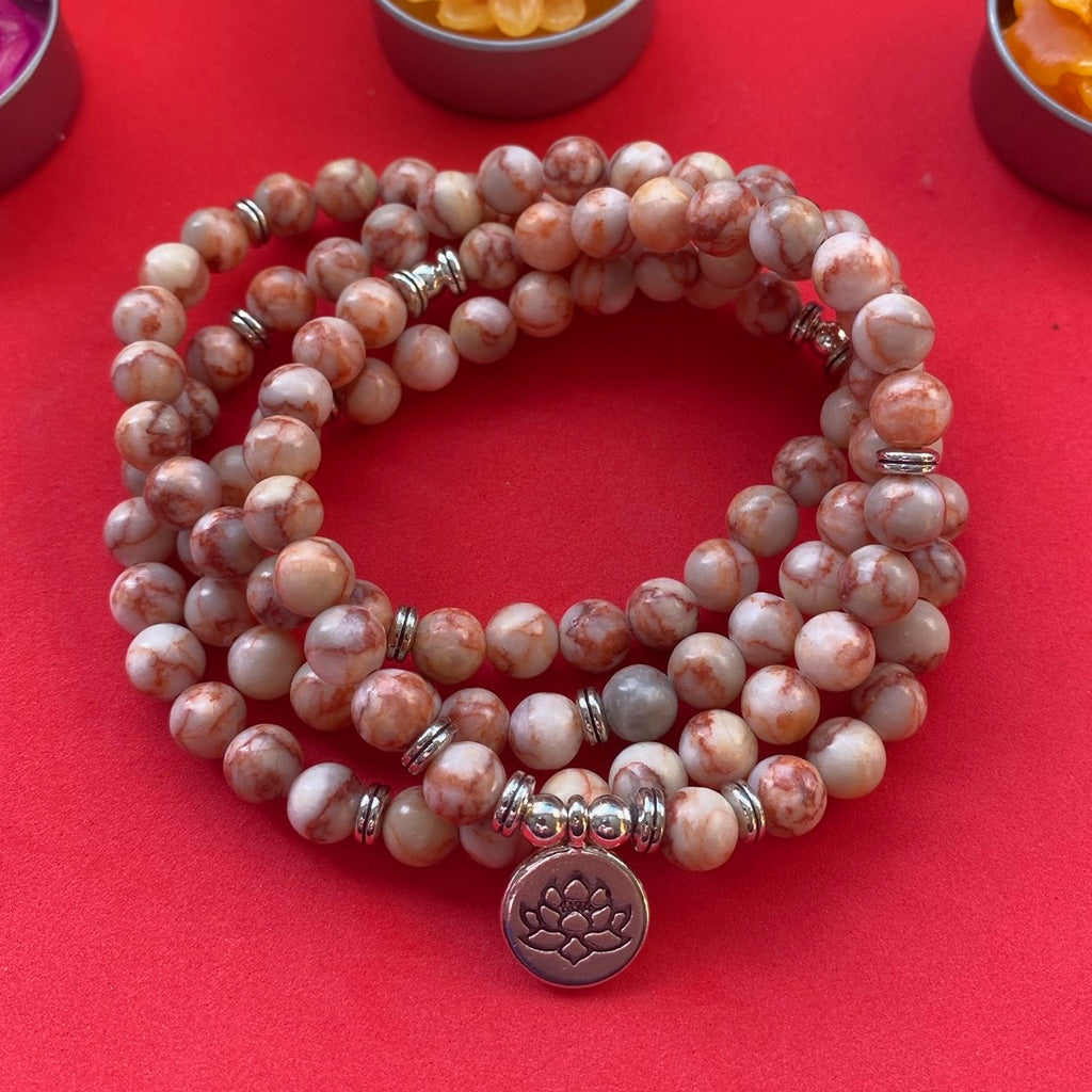 MALA 108 BEAD NECKLACE RED AGATE