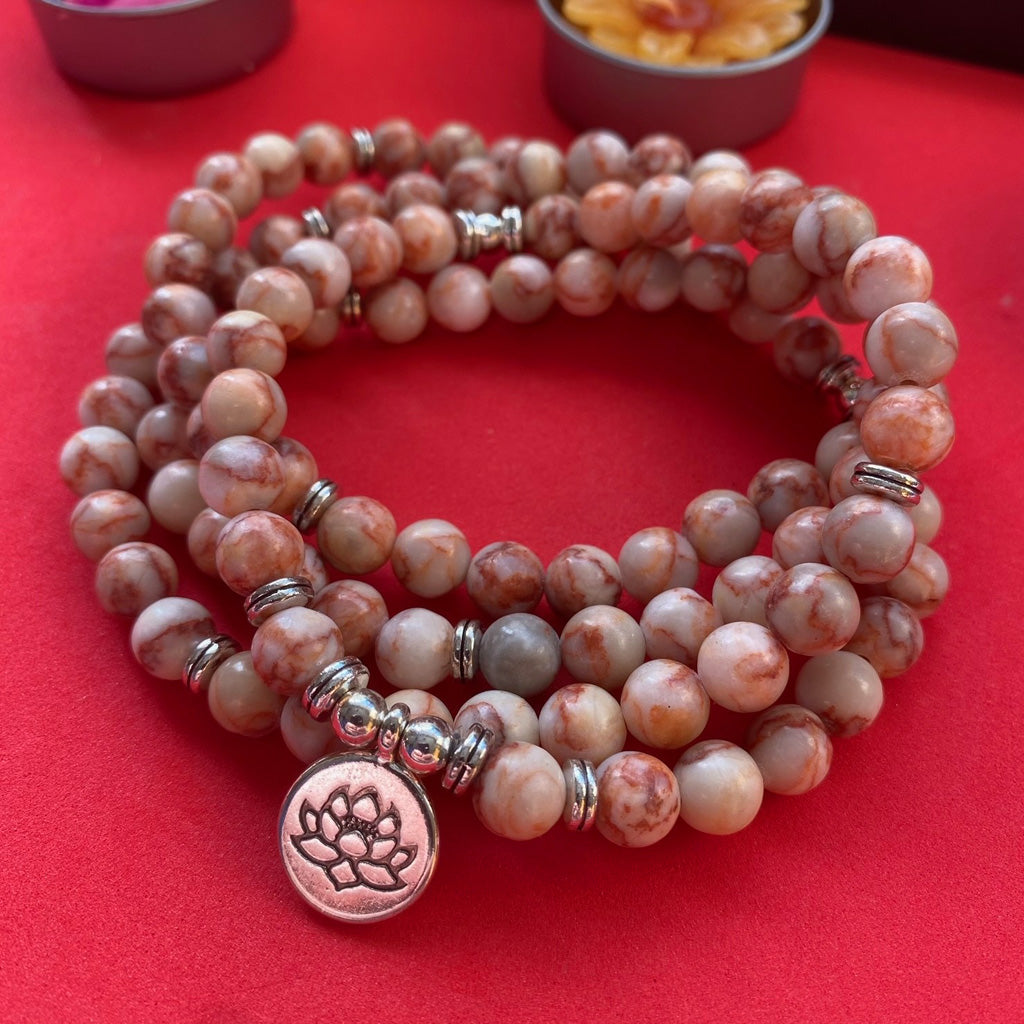 MALA 108 BEAD NECKLACE RED AGATE