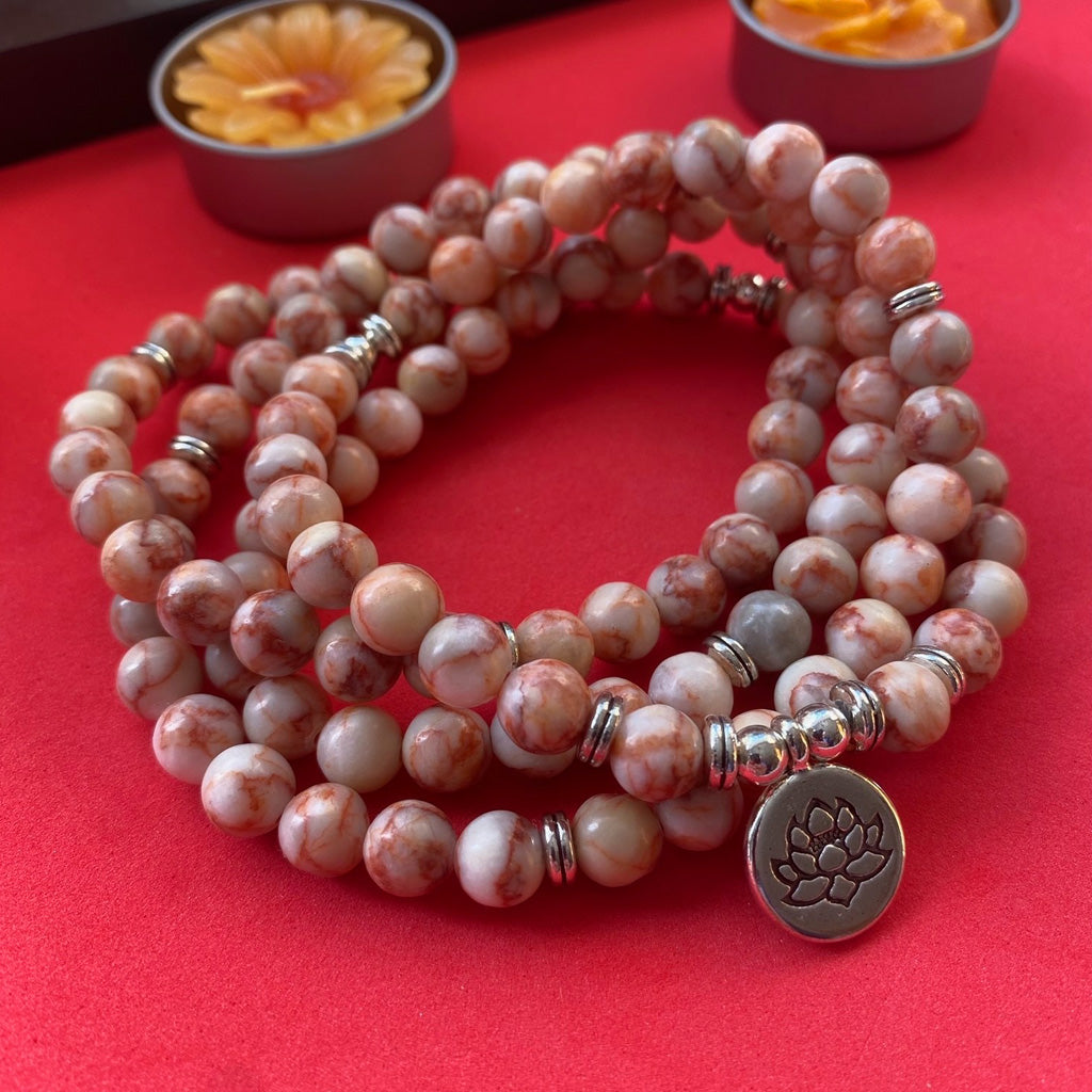 MALA 108 BEAD NECKLACE RED AGATE