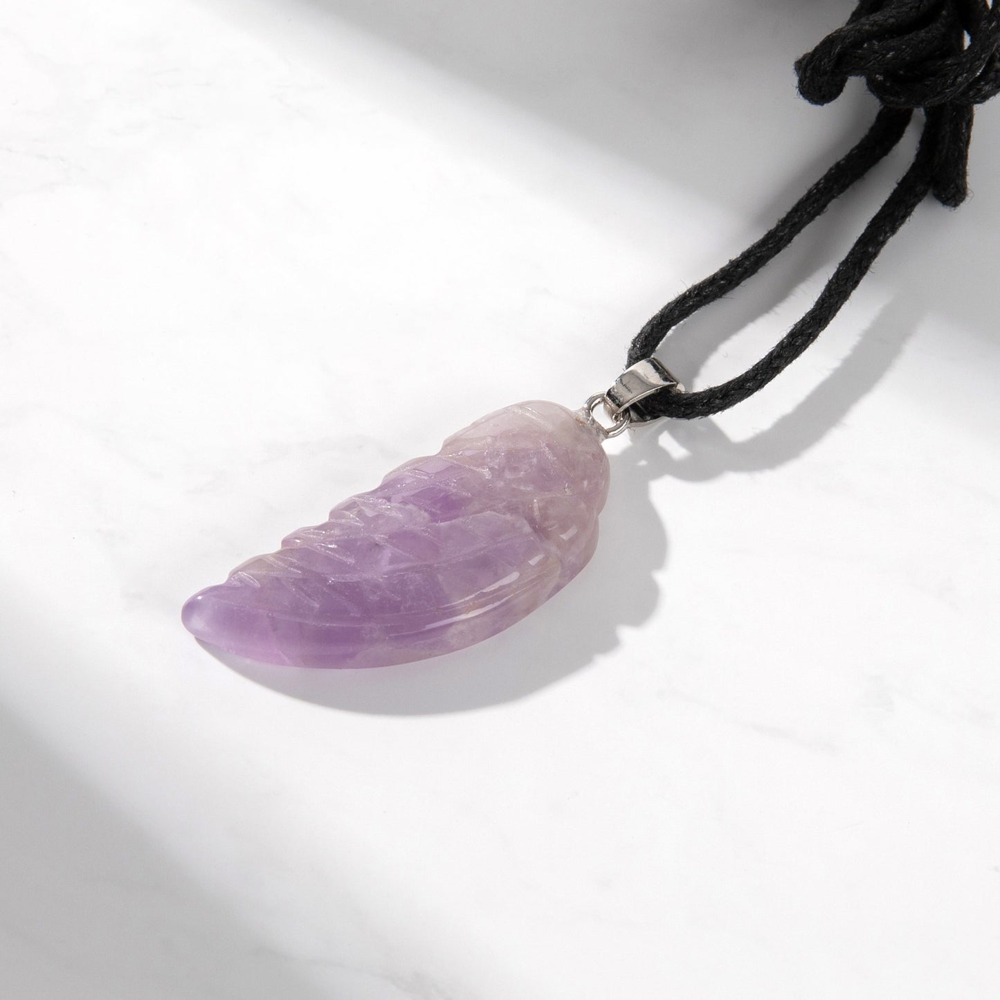 Natural Healing Crystal Angel Wing Necklace | Amethyst