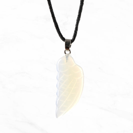 Natural Healing Crystal Angel Wing Necklace | Opalite
