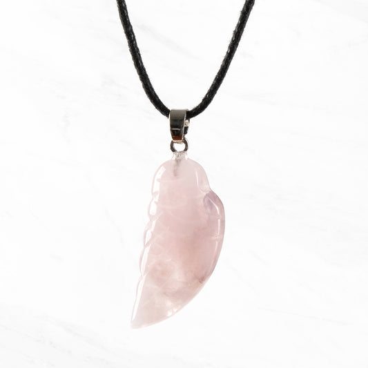 Natural Healing Crystal Angel Wing Necklace | Rose Quartz