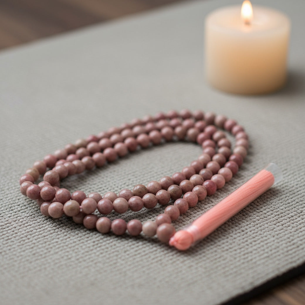 NATURAL GEMSTONE BEAD NECKLACE PINK RHODONITE