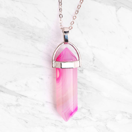 SILVER PLATED PENDANT NECKLACE PINK AGATE