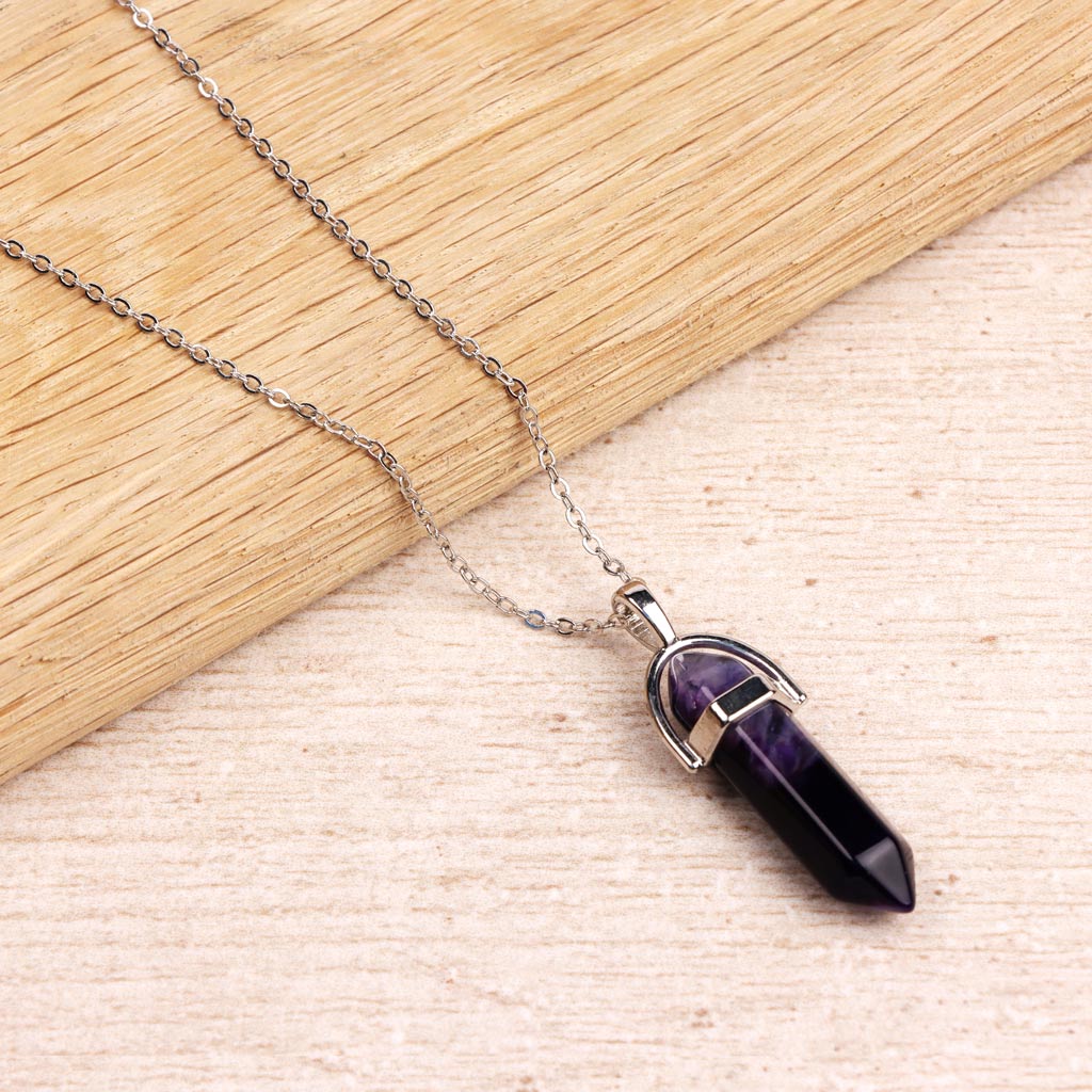 SILVER PLATED PENDANT NECKLACE PURPLE AGATE