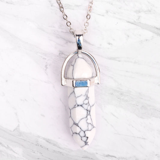 SILVER PLATED PENDANT NECKLACE WHITE TURQUOISE