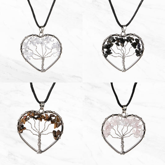 Tree of Life Pendant Necklace | Natural Crystal Stones | 4 Options