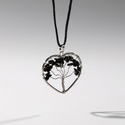 CORD PENDANT NECKLACE TREE OF LIFE OBSIDIAN