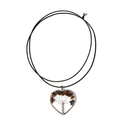 Tree of Life Crystal Pendant Heart Necklace | Tiger's Eye