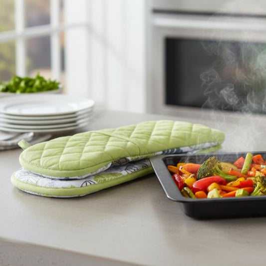Sage Leaf Double Oven Gloves | Padded Heat Resistant Kitchen Mitts