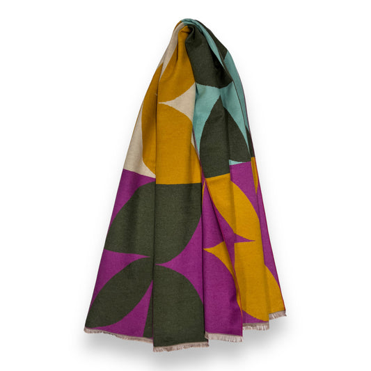 CASHMERE BLEND SCARF LEAF PRINT MUSTARD