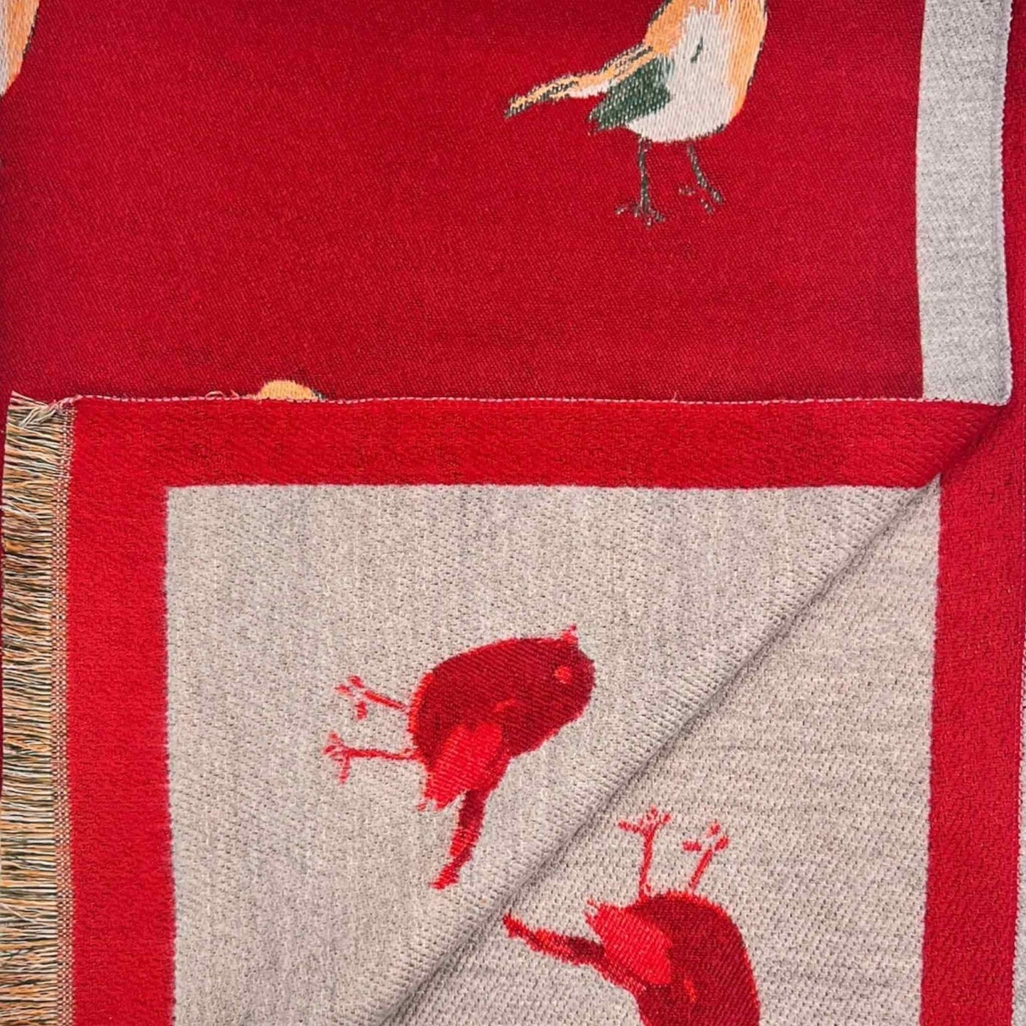 Robin Print Scarf | 20% Cashmere Blend Wrap | Red & Beige