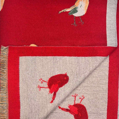 Robin Print Scarf | 20% Cashmere Blend Wrap | Red & Beige