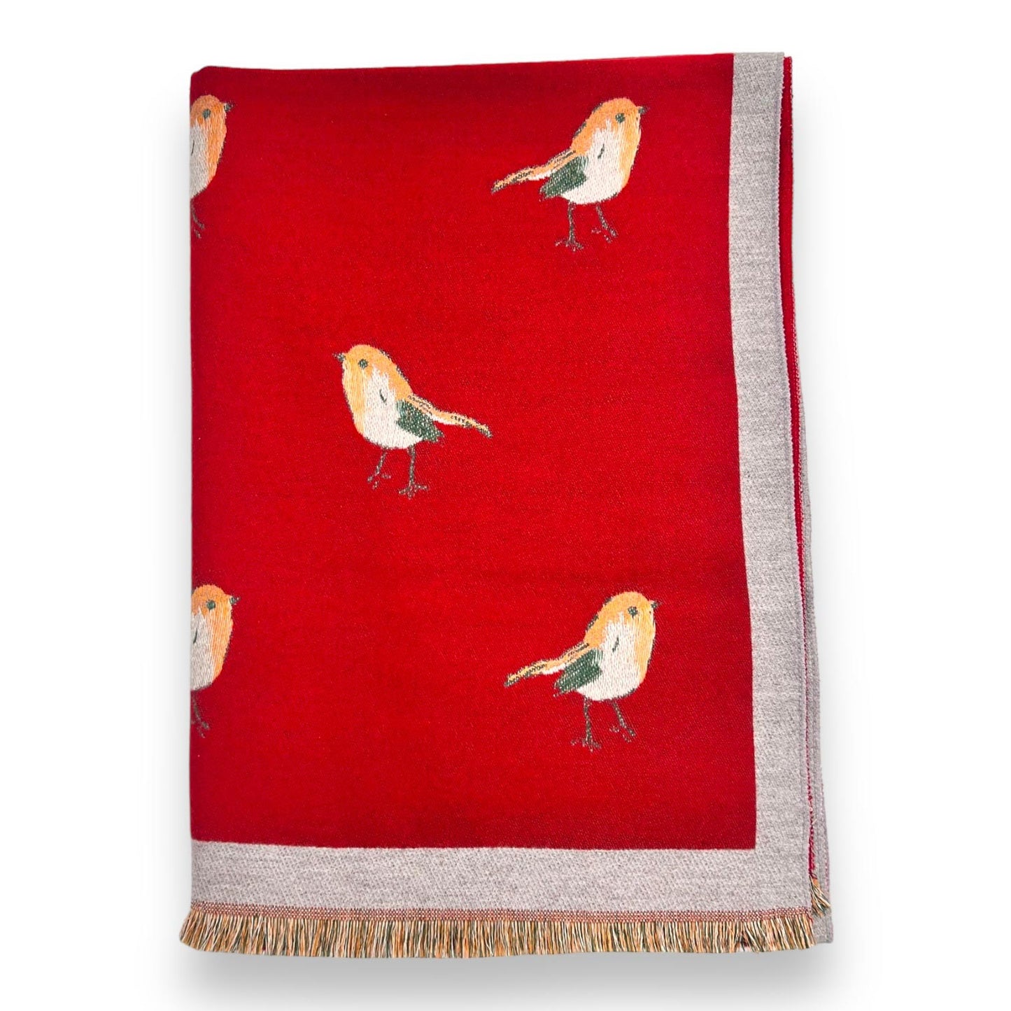 Robin Print Scarf | 20% Cashmere Blend Wrap | Red & Beige