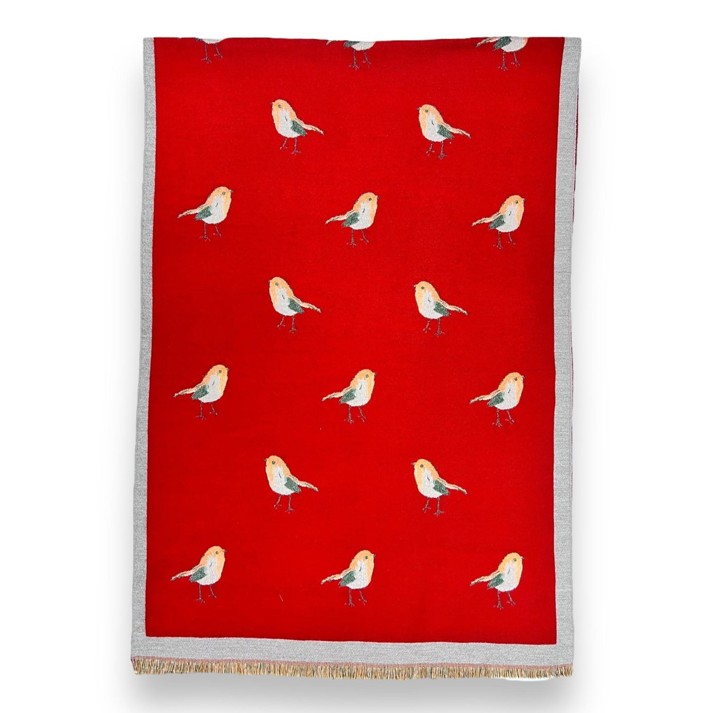 Robin Print Scarf | 20% Cashmere Blend Wrap | Red & Beige