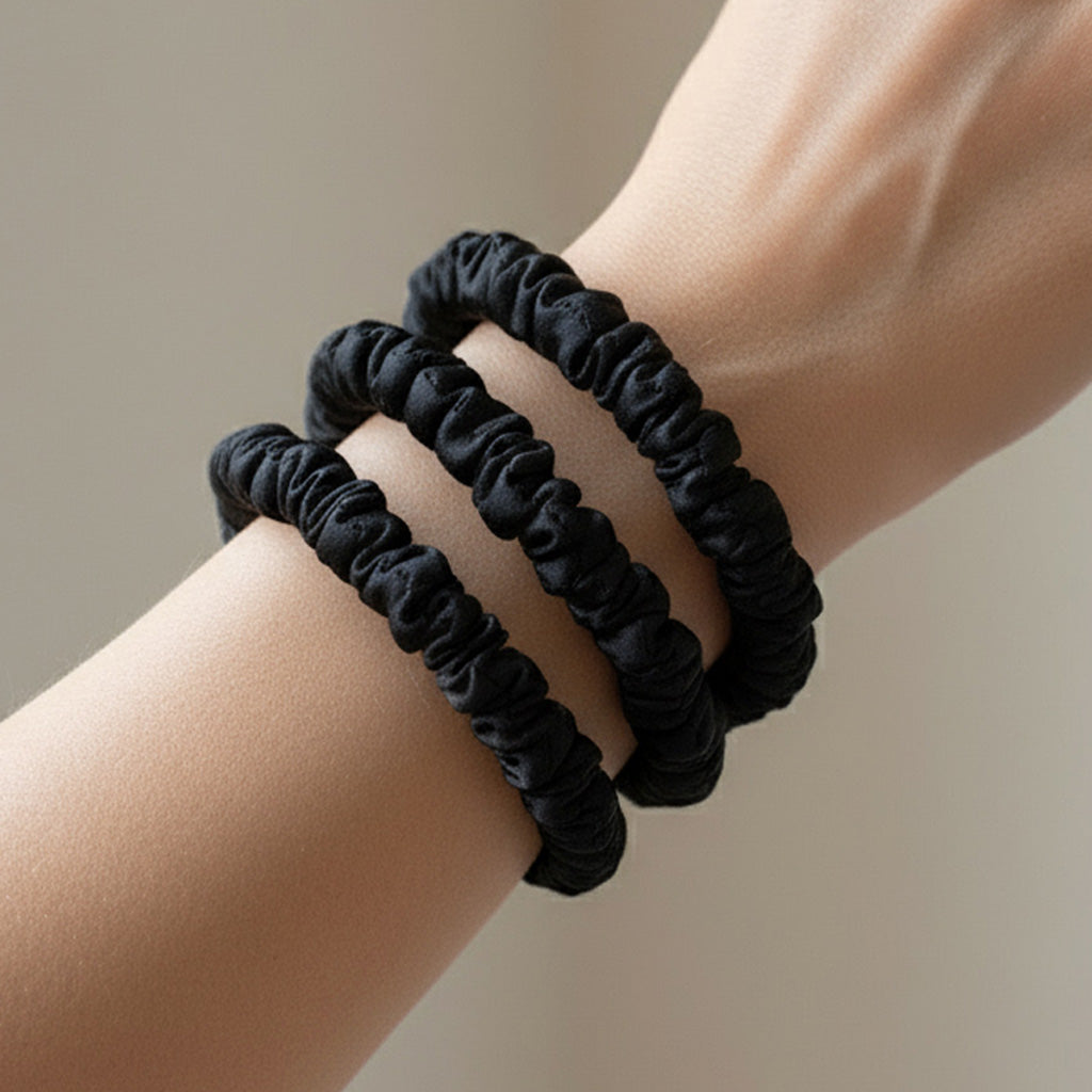 Mulberry Silk Skinny Scrunchies | 22 Momme Set of 3 | Anti-Breakage Hair Ties
