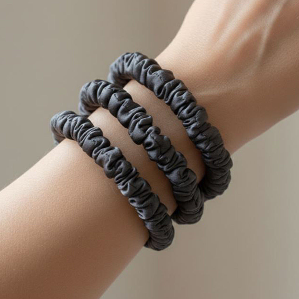 Mulberry Silk Skinny Scrunchies | 22 Momme Set of 3 | Anti-Breakage Hair Ties