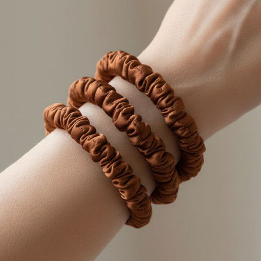 Mulberry Silk Skinny Scrunchies | 22 Momme Set of 3 | Anti-Breakage Hair Ties