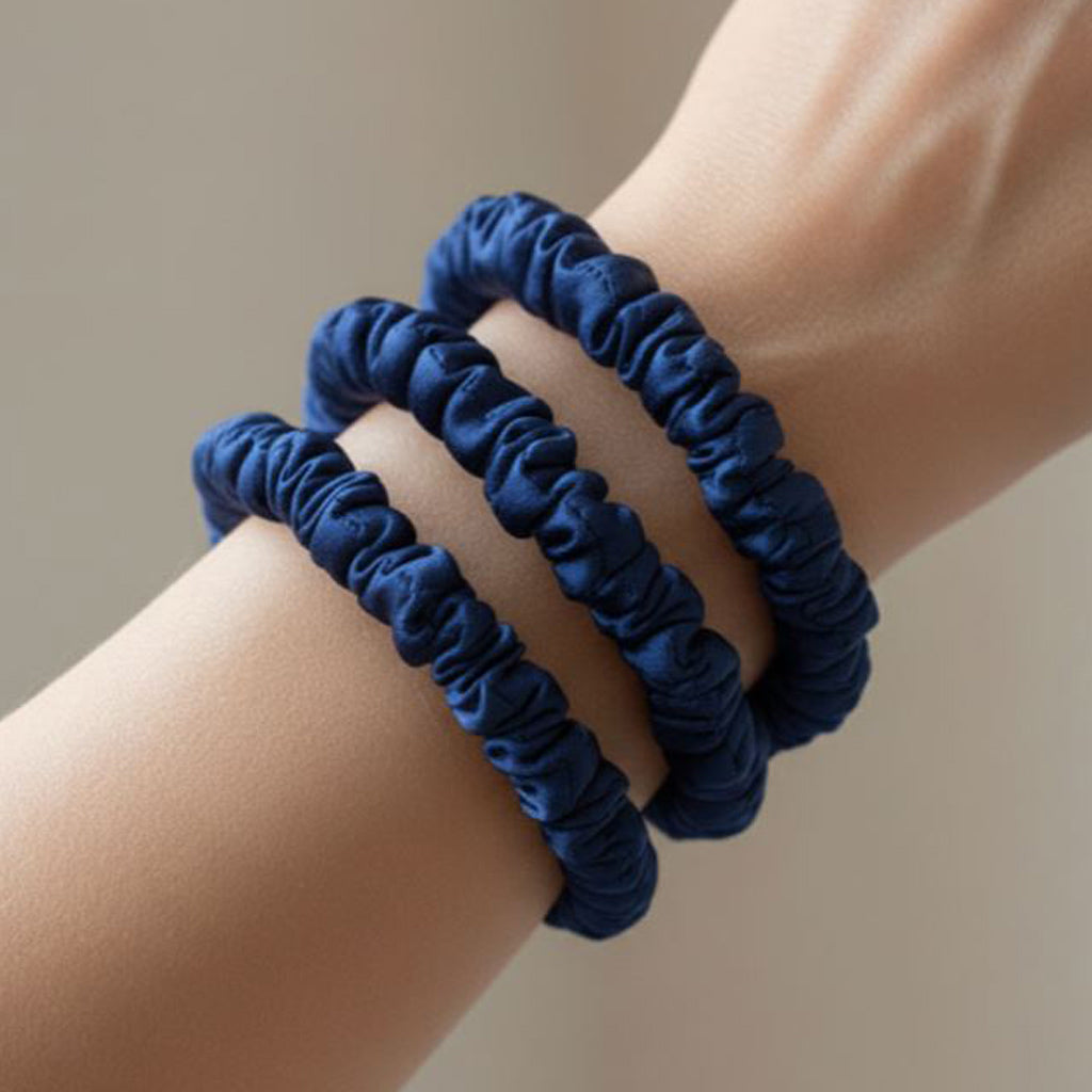 Mulberry Silk Skinny Scrunchies | 22 Momme Set of 3 | Anti-Breakage Hair Ties