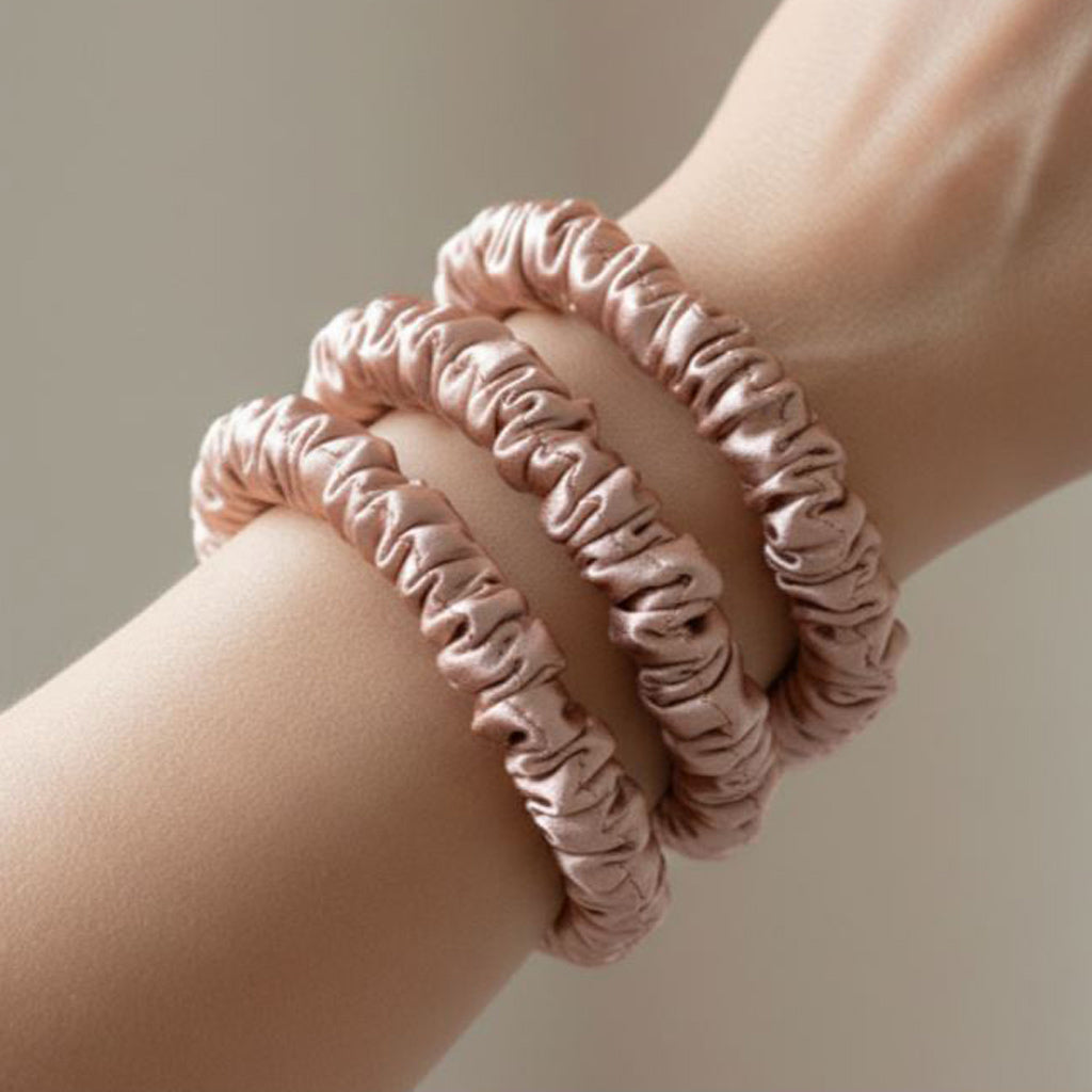 Mulberry Silk Skinny Scrunchies | 22 Momme Set of 3 | Anti-Breakage Hair Ties