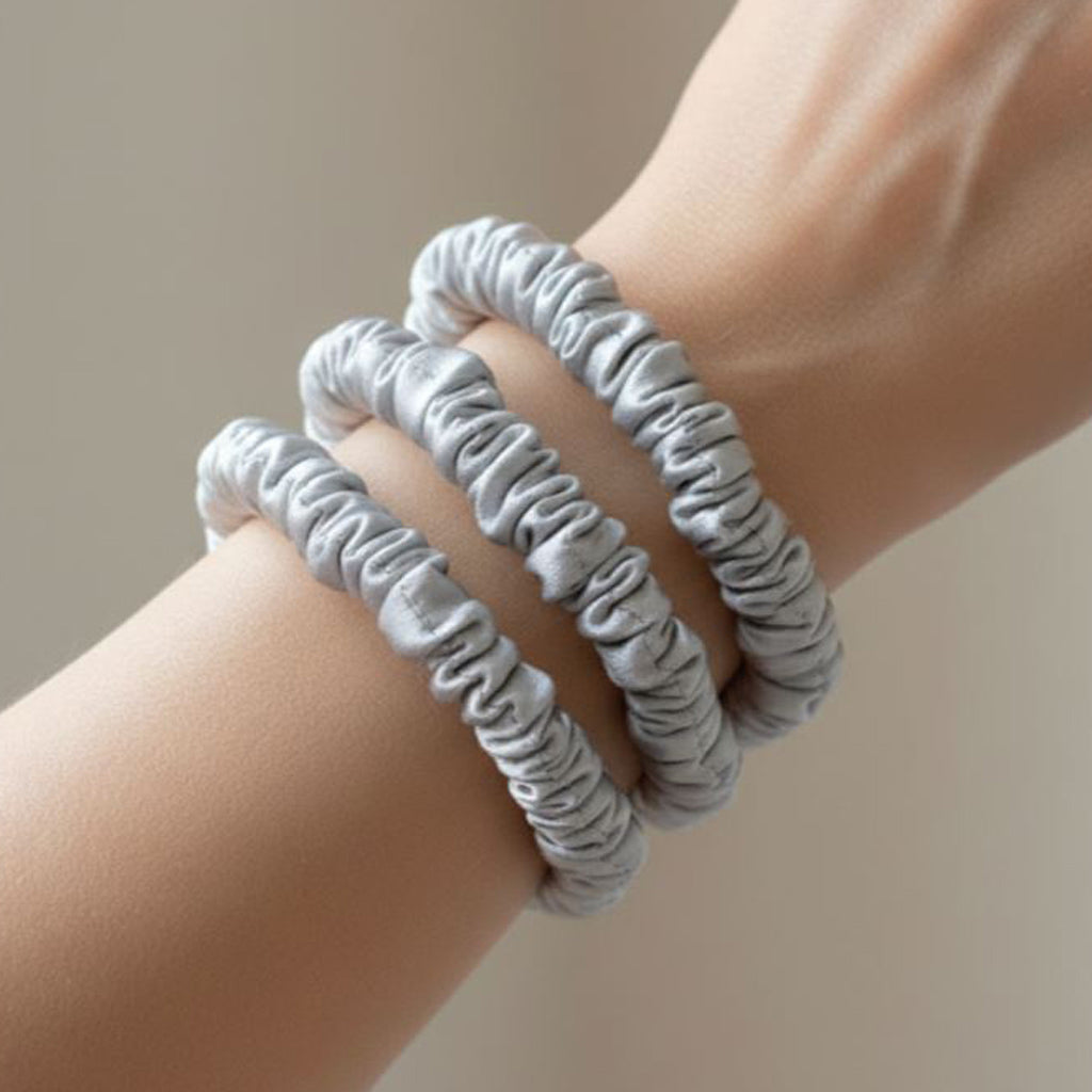 Mulberry Silk Skinny Scrunchies | 22 Momme Set of 3 | Anti-Breakage Hair Ties