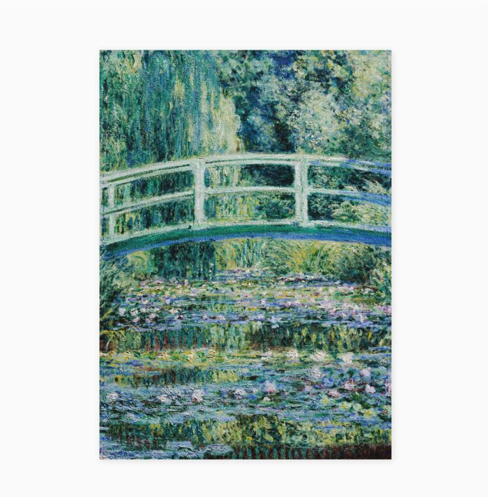 Monet Waterlilies and Japanese Bridge 100% cotton tea towel featuring a vibrant Impressionist print.