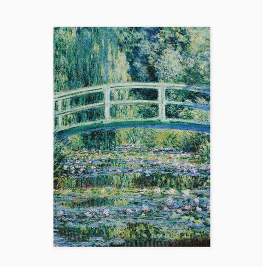 Monet Waterlilies and Japanese Bridge 100% cotton tea towel featuring a vibrant Impressionist print.