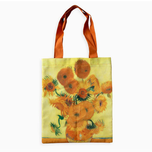 Van Gogh Sunflowers sturdy cotton tote bag featuring the iconic Impressionist artwork.