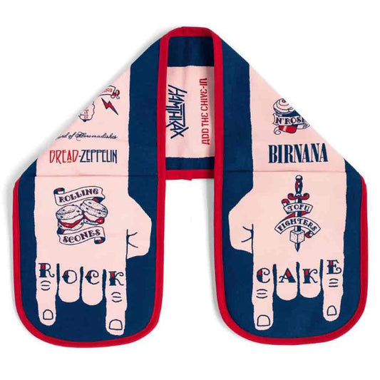 Witty tattoo theme double oven gloves called rock cake