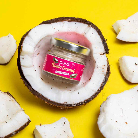 A jar of pura cosmetics classic coconut lip scrub