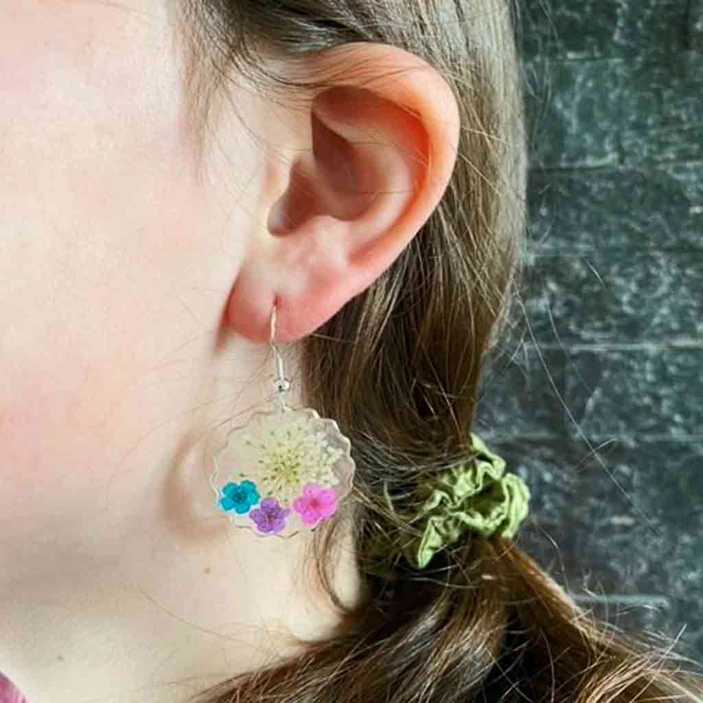 HANDMADE FLOWER EARRINGS 925 SILVER FORGET ME NOT LACE