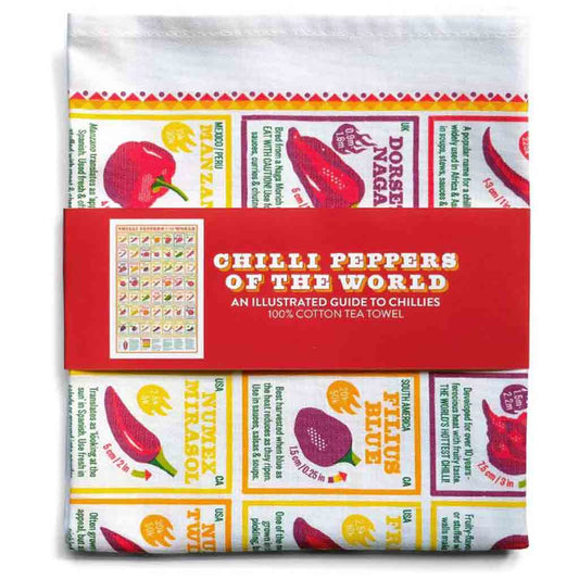 Informative tea towel about chilli peppers of the world